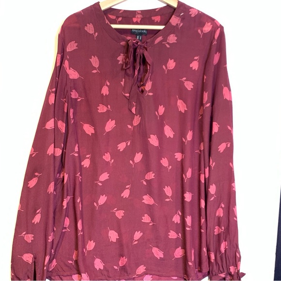 Long Tall Sally Size Red Floral Long Sleeve Blouse Size 14 - Picture 8 of 13